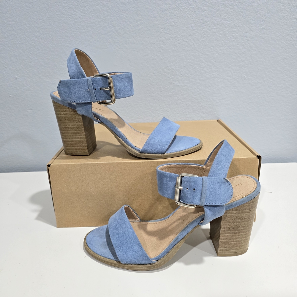 Madden Girl Blue Suede Heels with Buckle